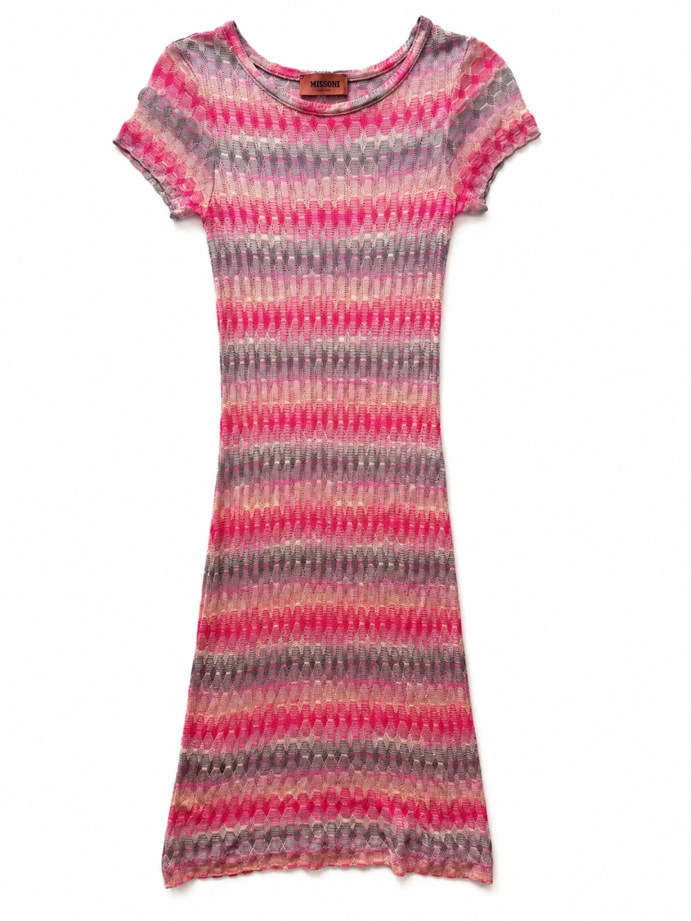 Missoni Pink and Gray Striped Midi Knit Dress